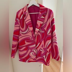 Boohoo oversized pink pattern blazer size UK 12/US 8 only worn once